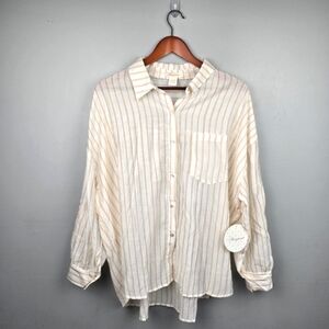 Passport Striped‎ Button Up Shirt Pink Yellow Cream Womens Size 1X Semi Sheer